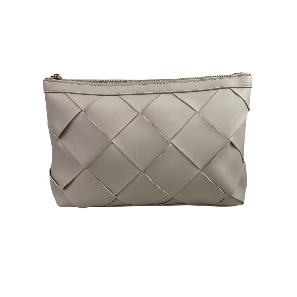 Aqua Ivory White Women's Weave Interlaced Braded Purse Clutch Pouch Handbag OS